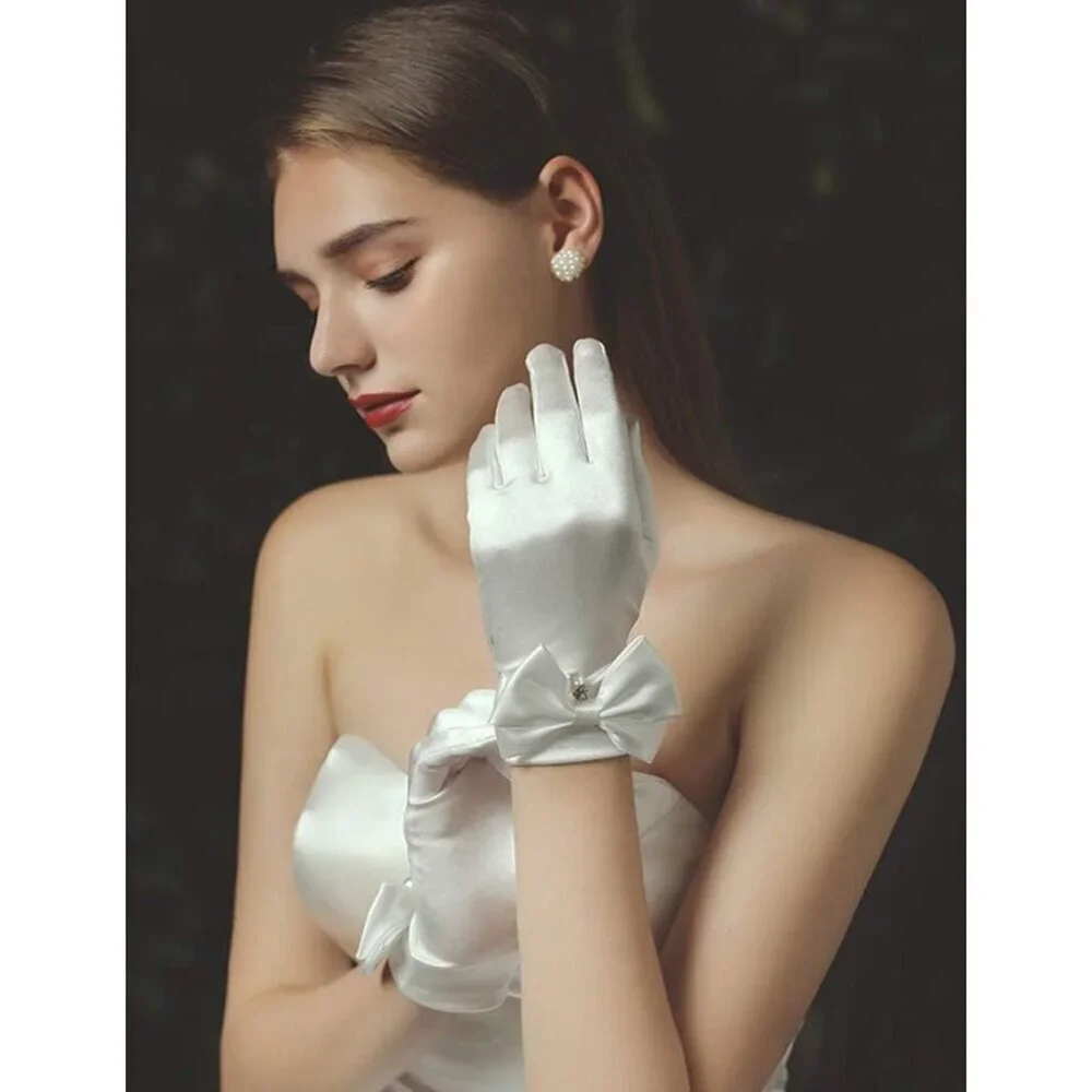 Women's Lvory-05042 Short Length Satin Wrist Gloves Stretchy Wedding Party Prom